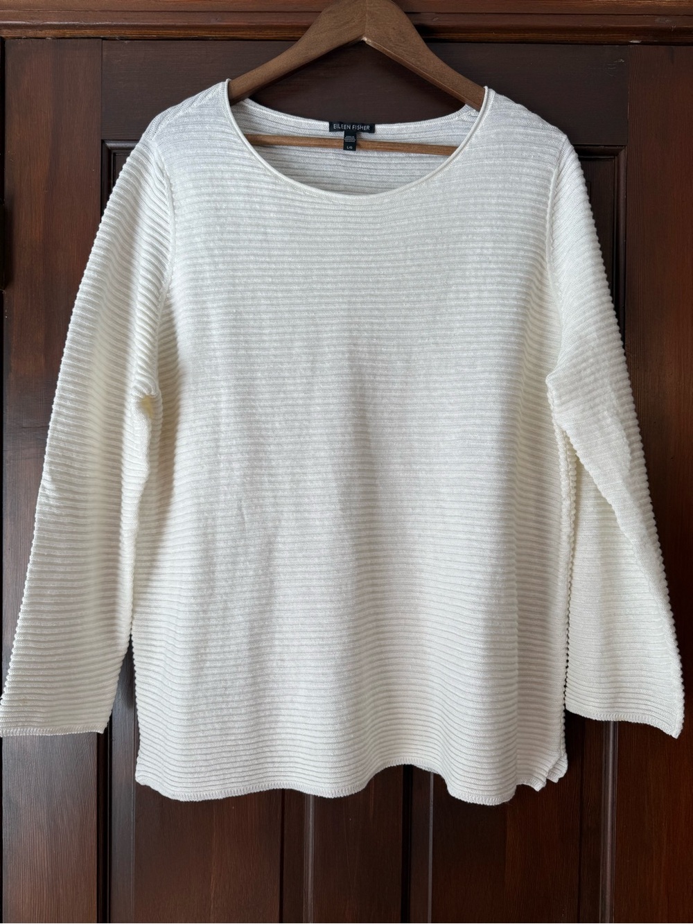 Eileen Fisher Cream Ribbed Crew Neck Sweater